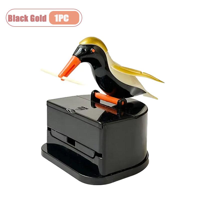 Automatic Toothpick Dispenser Bird Design Push Button Canister Organizer Desktop Storage Box and Toothpicksfor Home Office