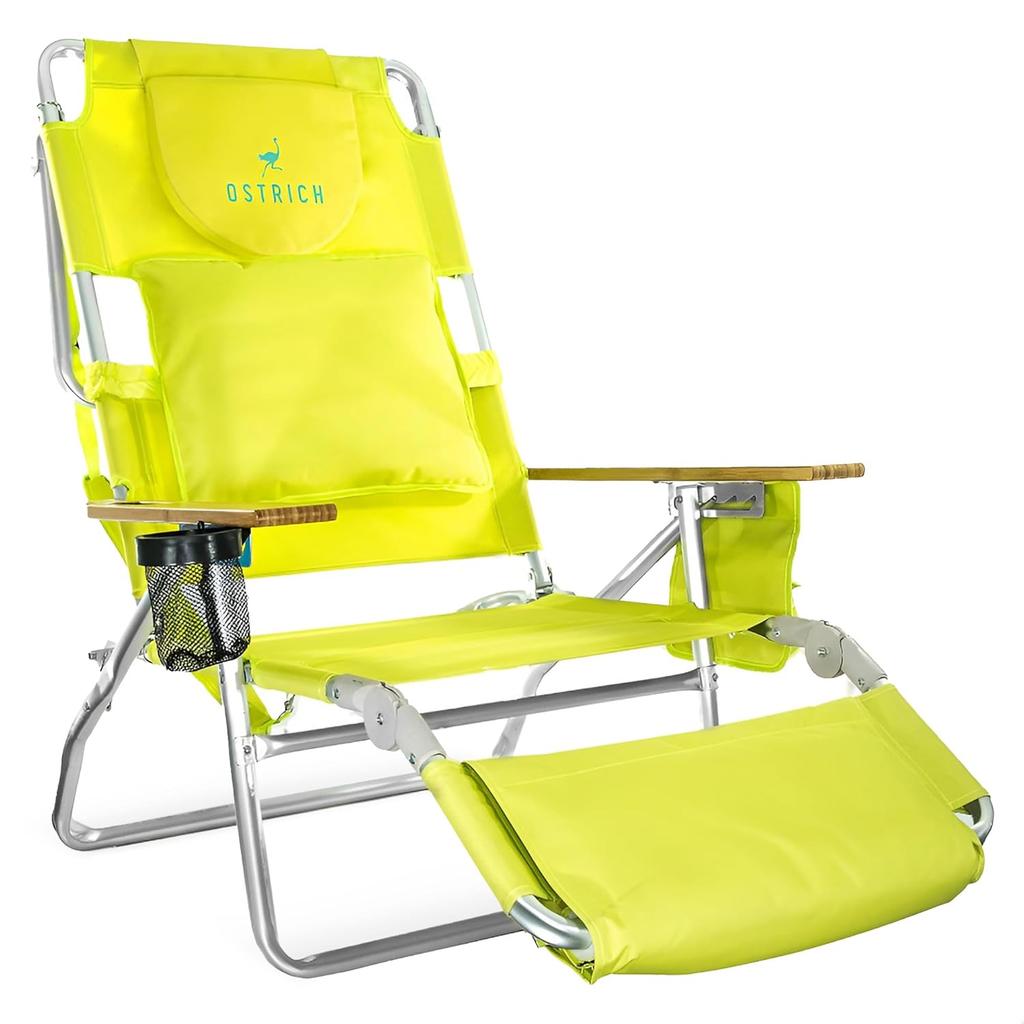 3-in-1 Padded Beach Chair w/ Face Cushion Arm Holes Folding Recliner Adjustable Backrest Footrest Cup Holder Side , Customized