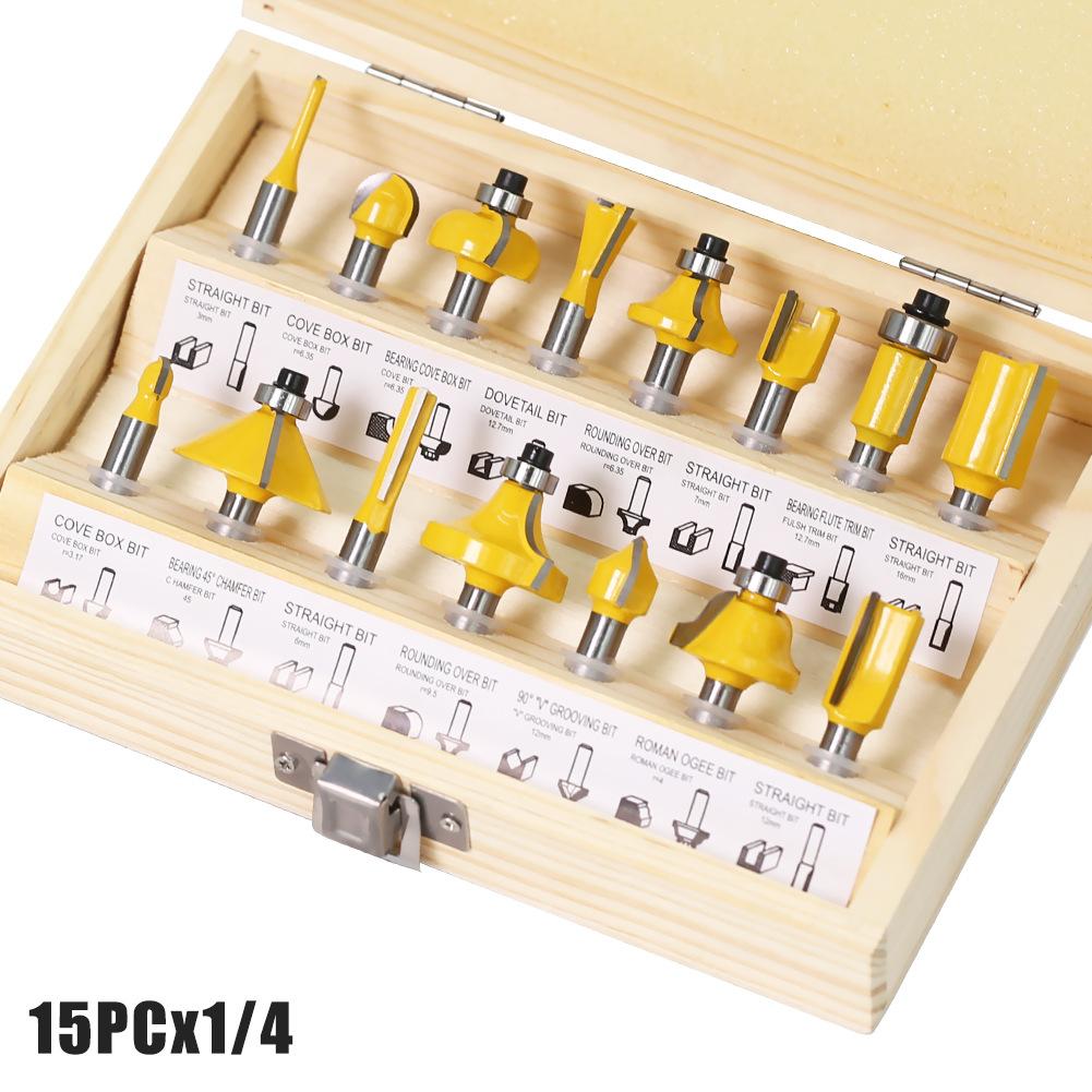 15-Piece Set 1/4 Handle 1/2 Handle 8 Handle 6 Handle Woodworking Milling Cutter Set 12-Piece Set Woodworking Slotting Milling Cutter