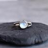 Natural Moonstone Ring , Sterling Silver Rainbow Moonstone Dainty Round Gemstone Ring , Bohemian Ring , Birthday Gift for Loved Ones