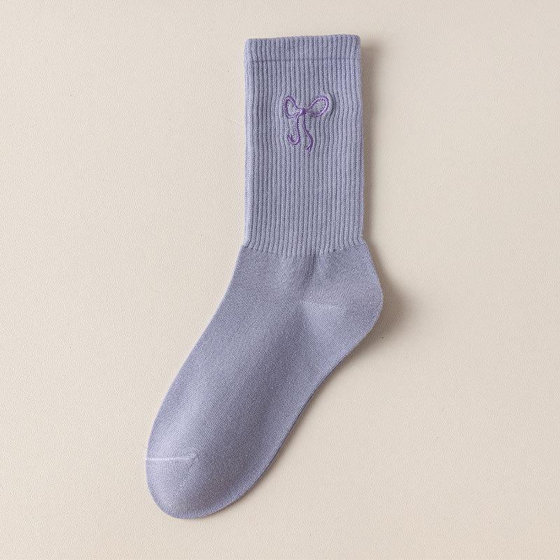Ladies Spring and Autumn Embroidered Bow-moon Balletted Wind Tube Cotton Socks