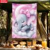 Cute Sleeping Elephant Baby Animal Cloud Pink Bow Tapestry Nursery Wall Decor Kids Room Baby Girl Room Dreamy Cartoon Art