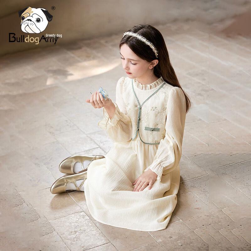 Chanzuigou Girls' New Chinese Style Embroidered Faux Two-Piece Princess Dress