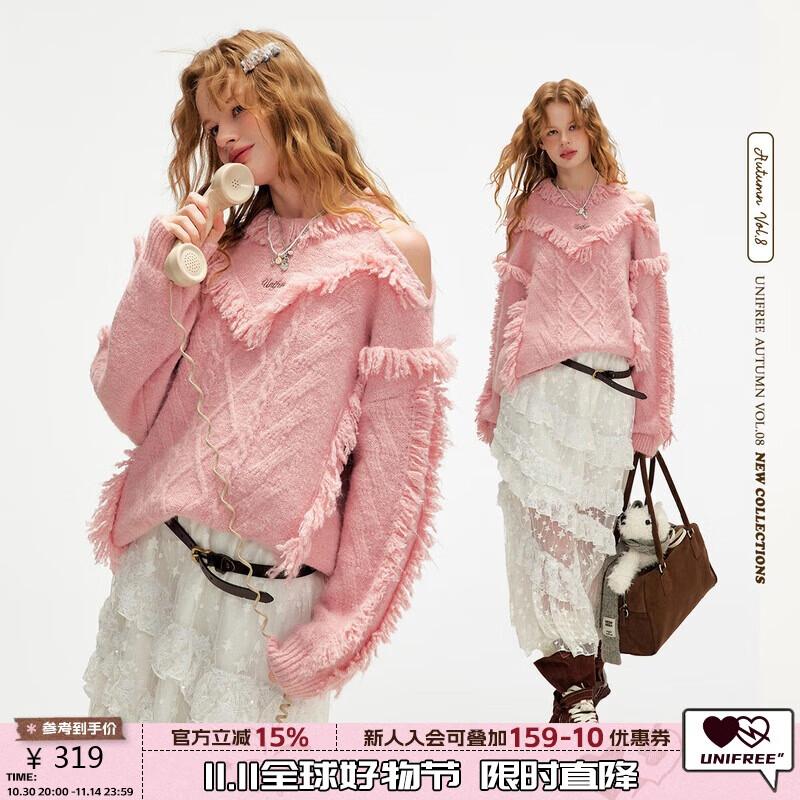 

UNIFREE Women s American Retro Off-Shoulder Knit Sweater M