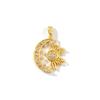 1 Pc Waterproof 304 Stainless Steel & Rhinestone Charms 18K Gold Plated Micro Pave Hollow Radial Sun Moon Pendants Necklace DIY