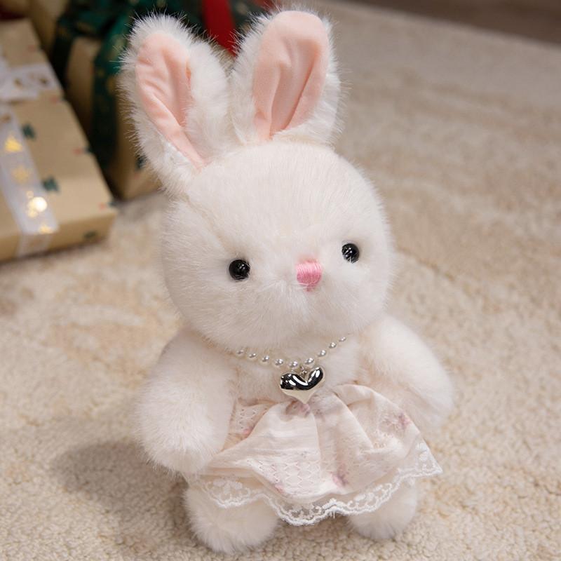 Cute Sitting Posture Rabbit Sweater Lace Skirt Simulated Pearl Decor Plush Doll For Girls Birthday Gift Collection