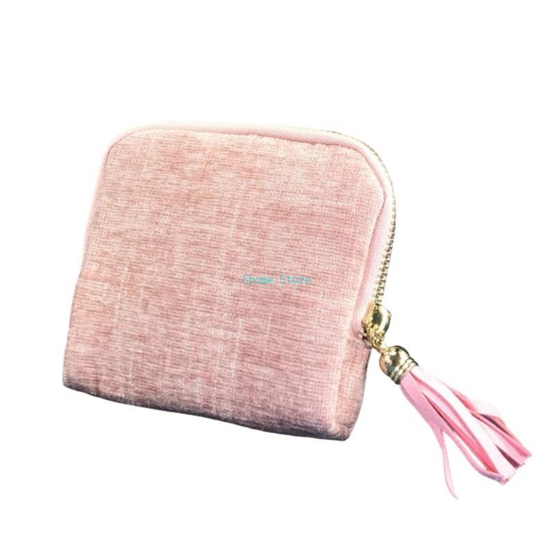 

Chenilles Fabric Jewelry Holder Storage Bag With Multi Compartments And Tassels M68E розовый