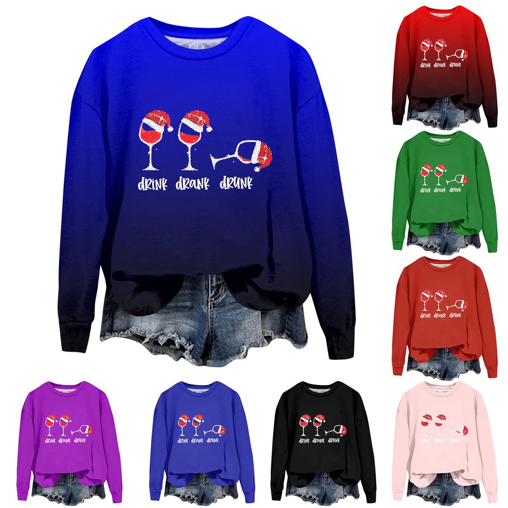 Women's Fashion Printed Long Sleeve Loose Round Neck Sweatshirt Top Fall