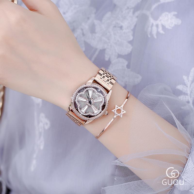 Rotating Dial Waterproof Fashion Trend Large Dial Heavy Industry Diamond Ladies Watch Quartz Watch