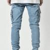Mehrere Taschen Herren Jeans Einfarbige Denim Mittlere Taille Dehnbare Skinny Jeans