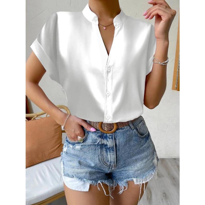 Sommerliches, schlichtes V-Ausschnitt-Damenshirt