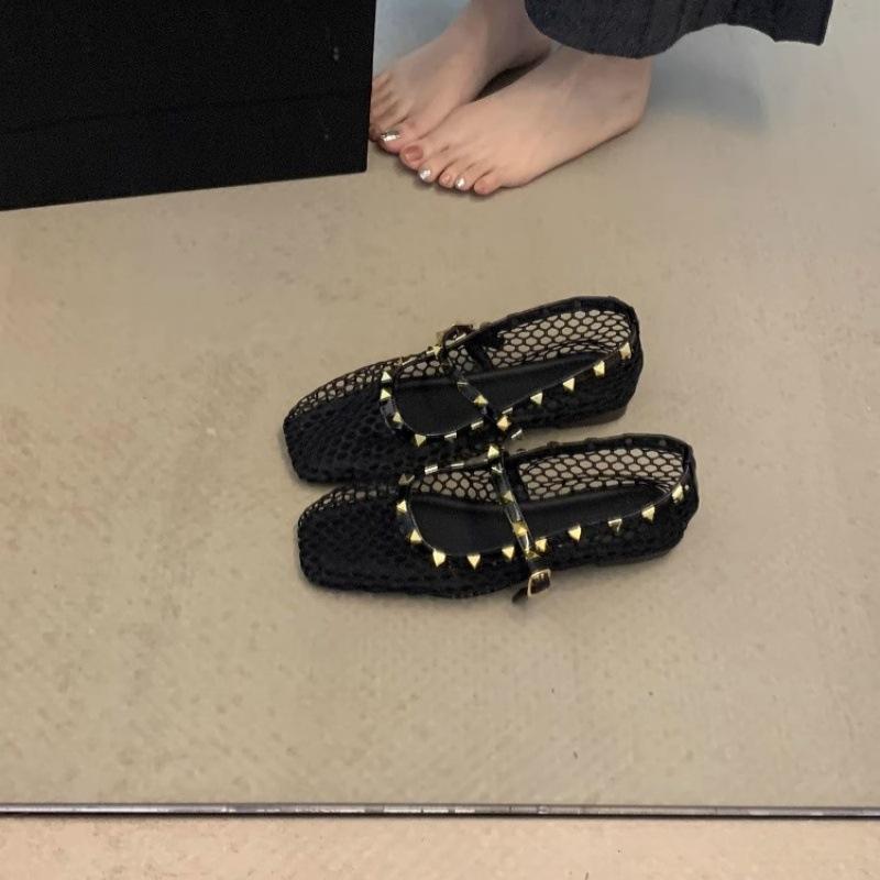 

Вязаная крючком ажурная рыболовная сеть Suding с туфлями Мэри Джейн для женской летней коллекции 2025 года, балетки на плоской подошве с круглым носком 40 чёрный