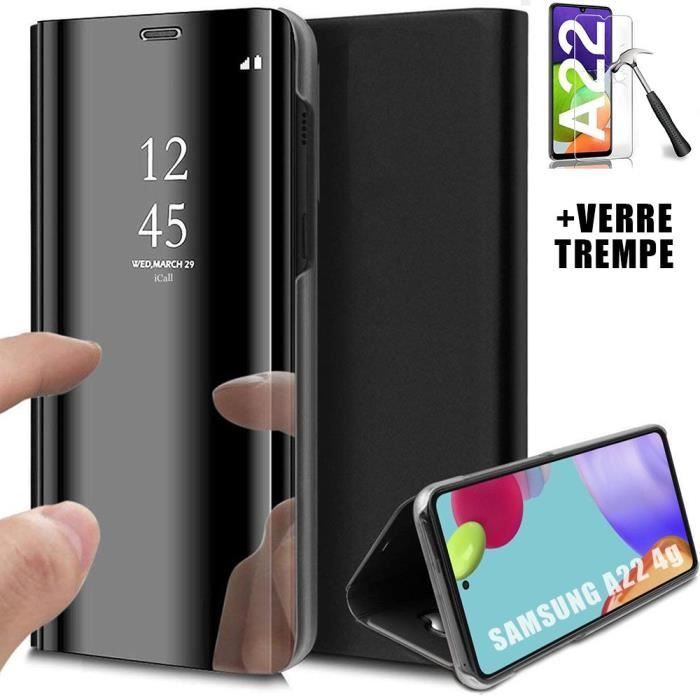 Coque pour Samsung A22 4G - Design Tendance - Effet Miroir - Anti-Choc - Protection Renforcée - Noir