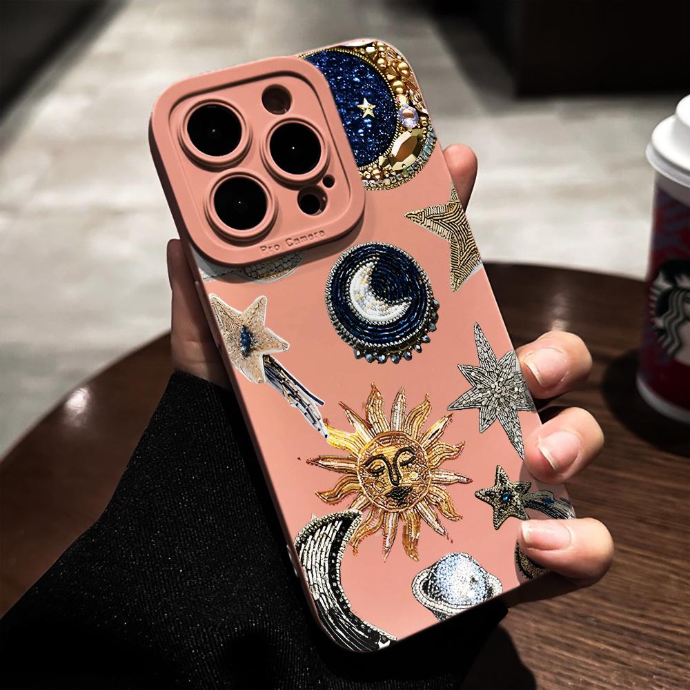 Luxury Star Moon Phone Case For iPhone 7 8 16 14 15 Plus XS XR X For iPhone 16 15 17 14 13 12 11 Pro Max Soft Silicone TPU Funda