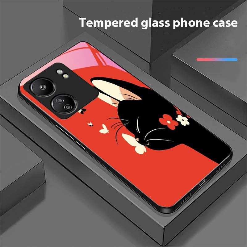 Kočky pijící kávu pro Xiaomi Redmi 13C Note13 12 Pro Plus 5G Note 9 13T Pro POCO X6 F5 F6 Černý kryt na telefon z tvrzeného skla