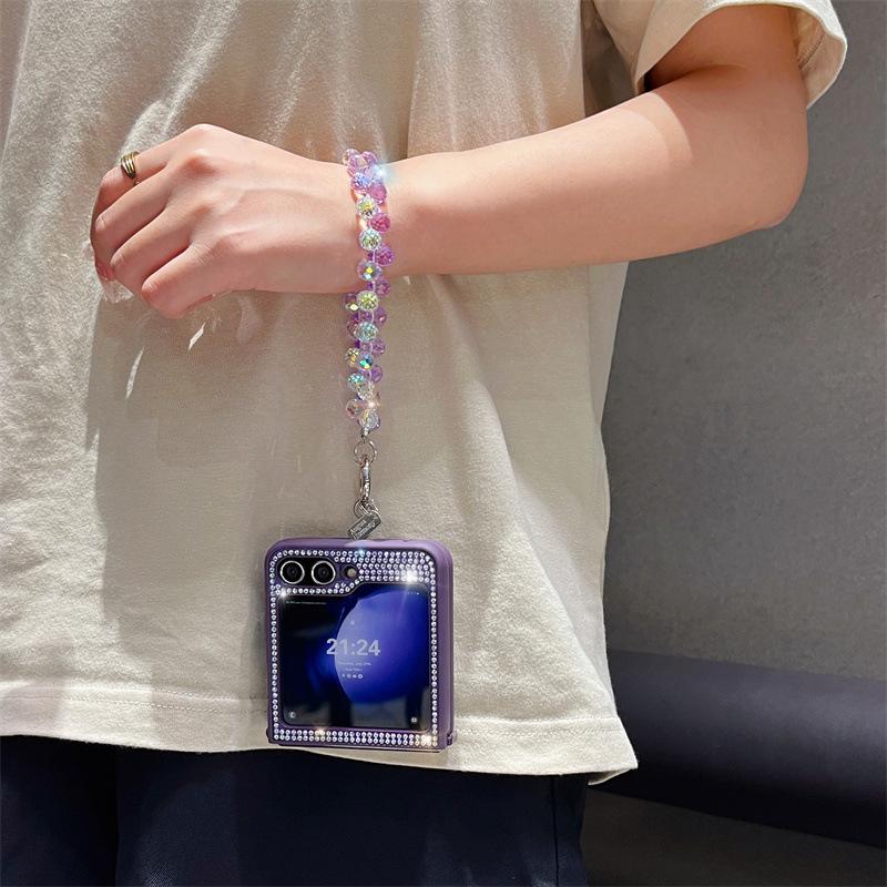 Diamond Magnetic Protective Case with Lanyard for Samsung Z Flip 6/7, Compatible with Wireless Charging