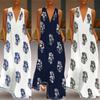 2019 Sleeveless Leaf Dress Printed Vintage Evening Beach Dress Loose Waist