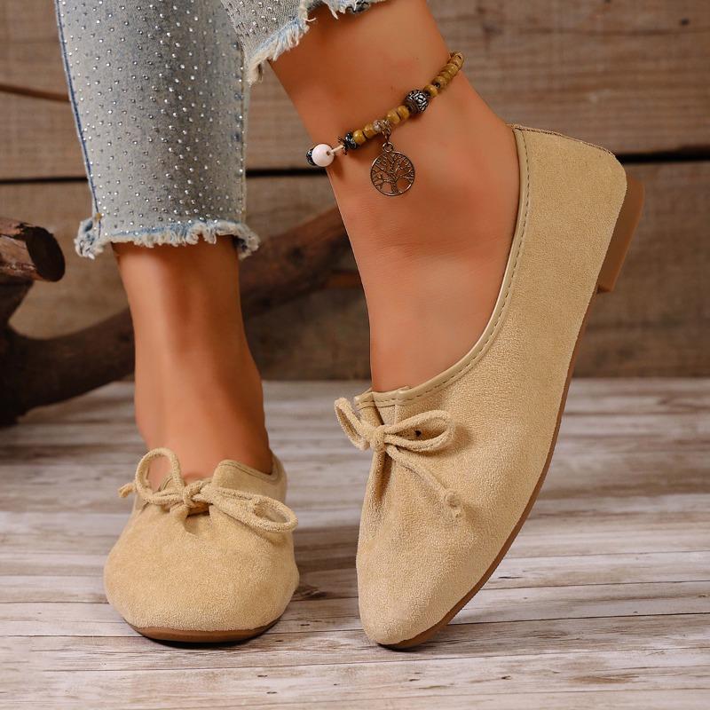 Fashion Flannelette Single Shoes Women's Fashion Round Toe Pleated Bow Soft Sole Non-Slip Low Top Shoes