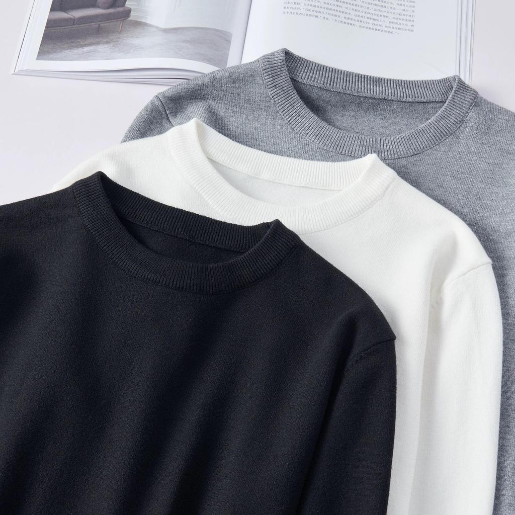 Solid Color Bottoming Shirt Casual Sweater Long Sleeve Knit Sweater Men's Round Neck Sweater Autumn Winter Large Size Loose Keep Warm Top
