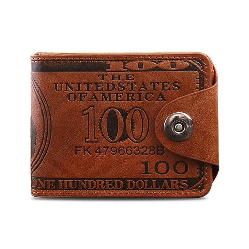 New European And American Vintage Short Dollar Wallet Men's Pressed Magnetic Buckle Three Fold Money Clip Card Bag Zero Wallet
