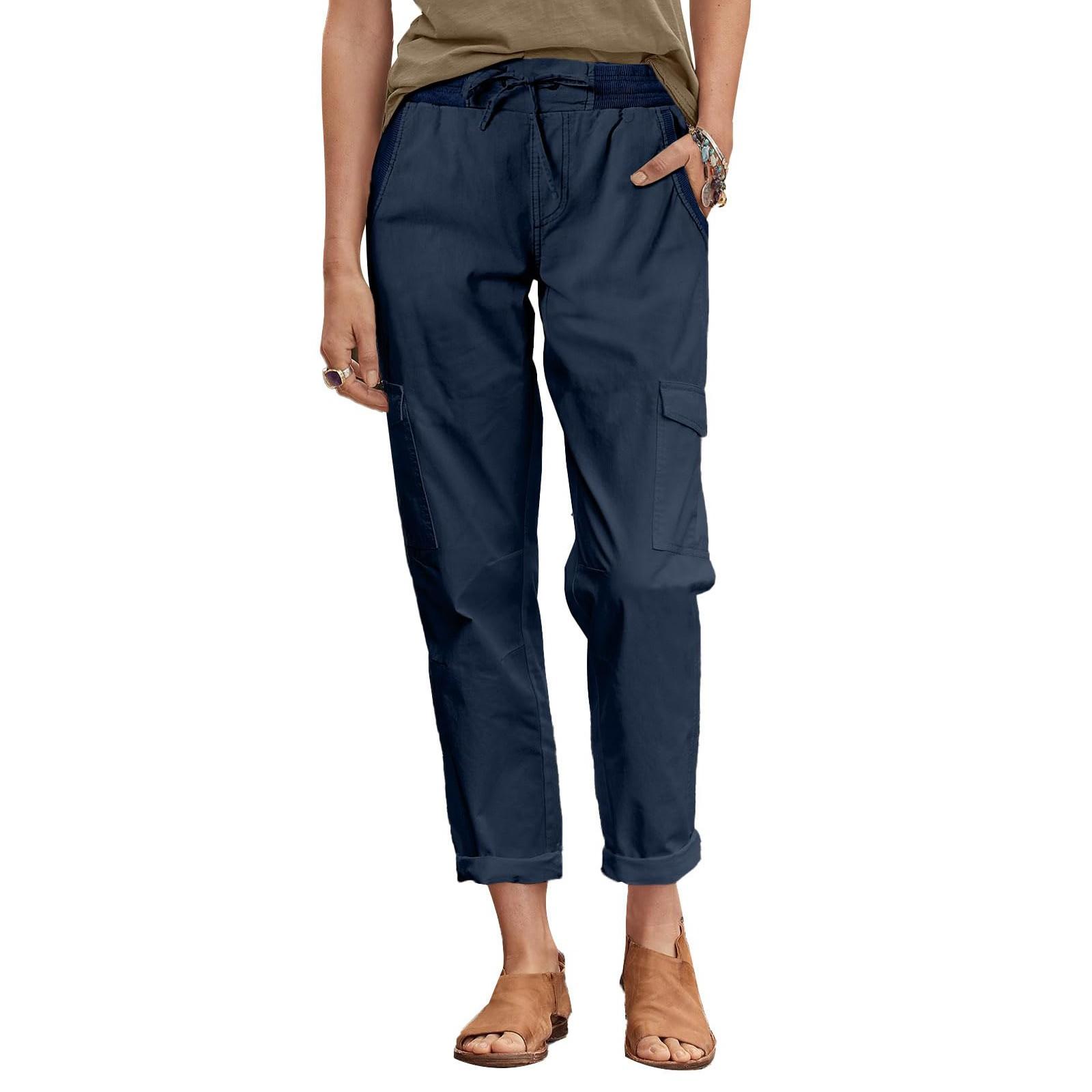 

Комбинезоны с высокой талией и широкими манжетами на шнурке Узкие повседневные брюки с карманами XL тёмно-синий