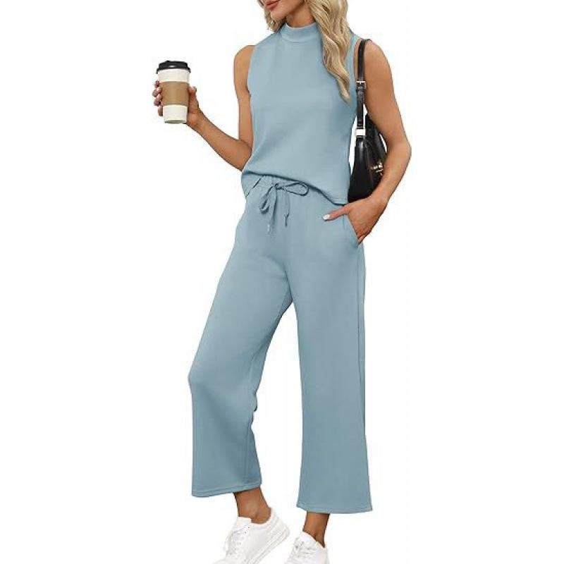 2025 Summer Women's Cross-Border Suit: Vest Top & Wide-Leg Cropped Pants
