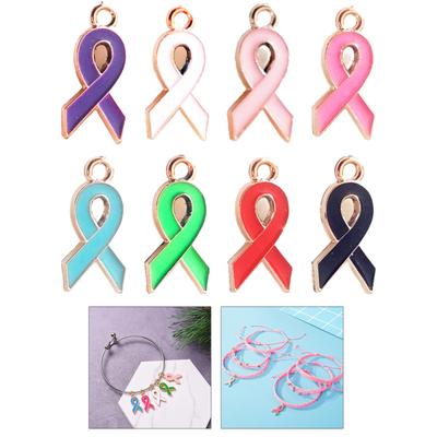 100Pieces Ribbon Pendants Long Lasting Breast Cancers Awareness Charm Hope Ribbon Pendant DIY Earring Dangle Accessory