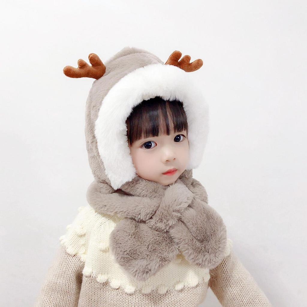 Children's Hats and Scarves Integrated Autumn and Winter Boys and Girls Antler Hats Thickened Baby Windproof Warm Hats Thickened To Keep Warm