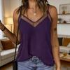 Women Tops Sling Spaghetti Straps V-Neck Mesh Splicing Loose Drape Cut Vest Soft Fabric Summer Casual Tank Tops