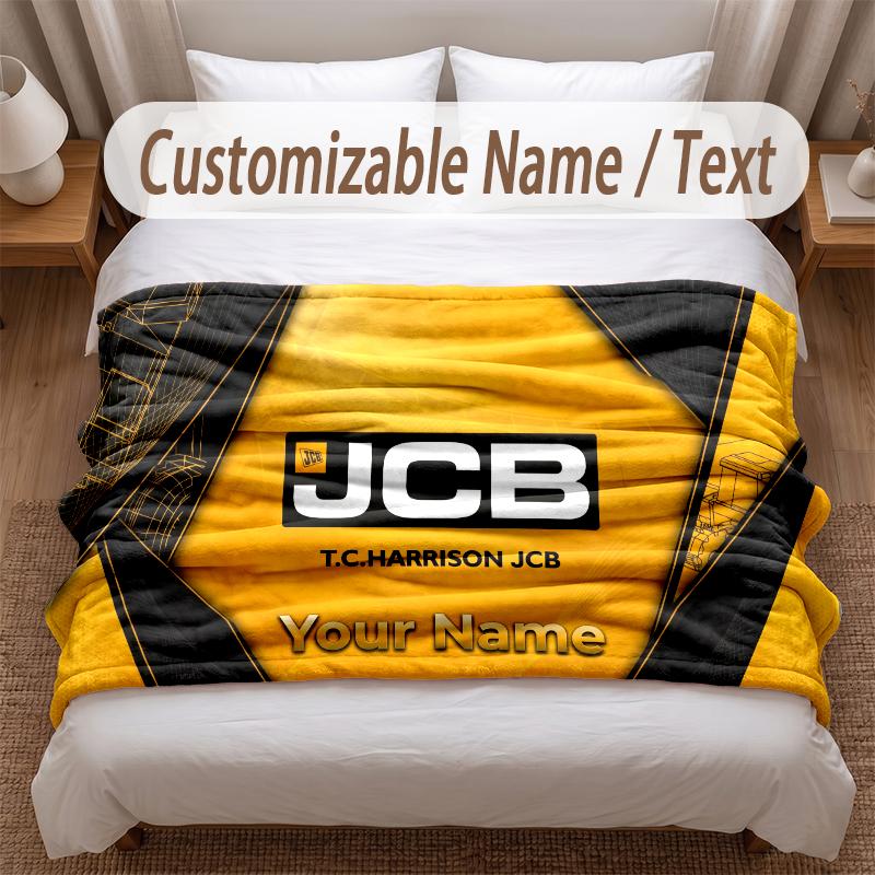 JCB Printed Flannel Blanket Custom Name Text Soft Warm Throw For Bedroom Holiday Gift
