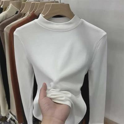 2024 German Velvet Korean Half Turtleneck Long Sleeve T-Shirt - Elegant Autumn/Winter Plus Velvet Style