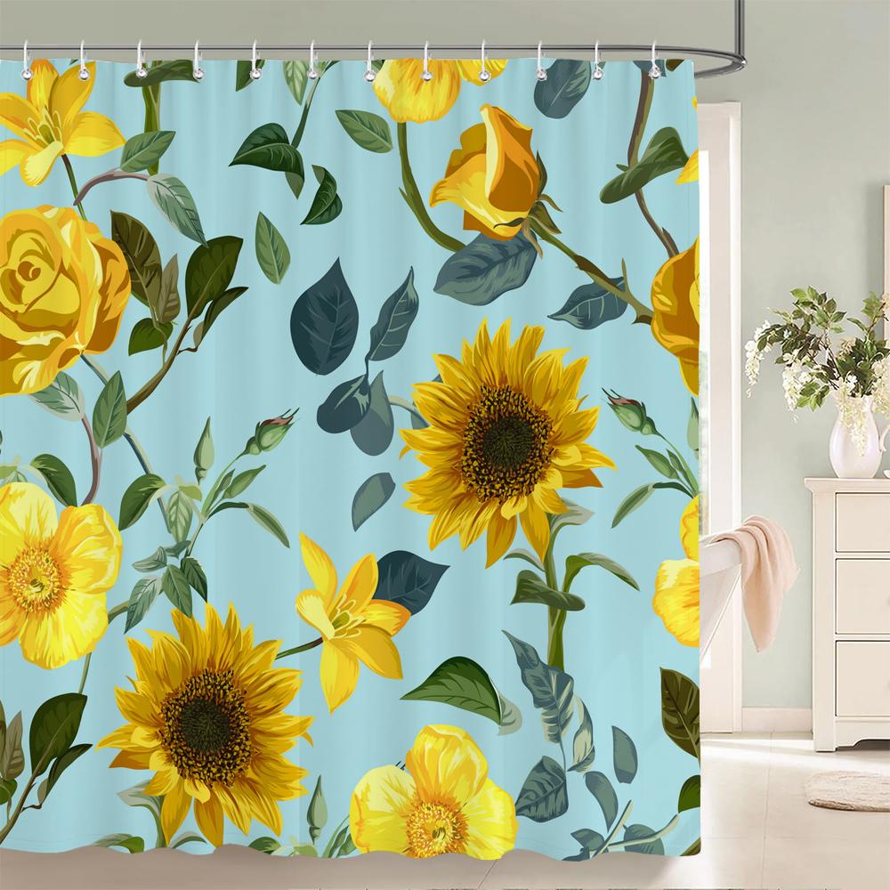 Colorful Tulip Pattern Bath Curtain Waterproof Fabric Shower Curtains Flowers Bathtub Screen With Hooks for Bathroom Home Decor
