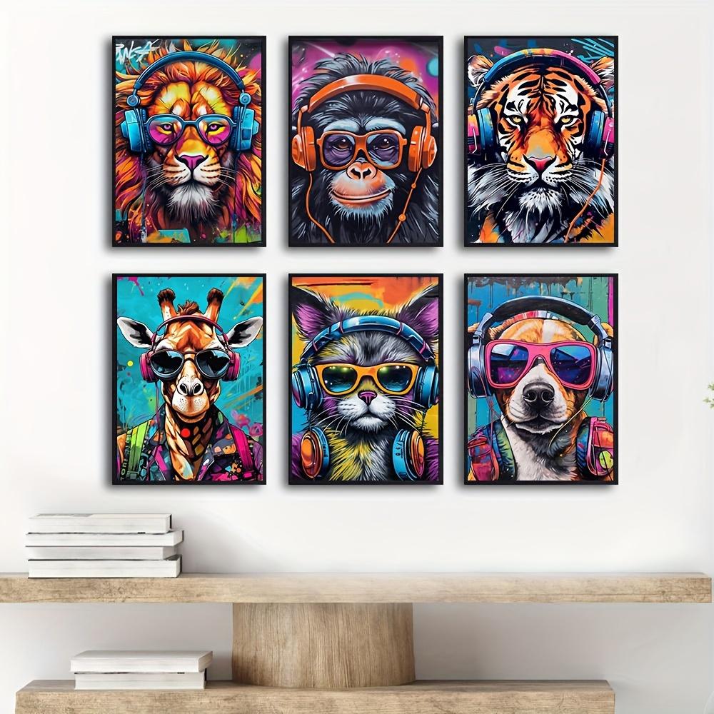 Cool Graffiti Gamer Headphones Animal Poster, Minimalist Wall Art Print Canvas Painting Posters for Living Room Home Decor