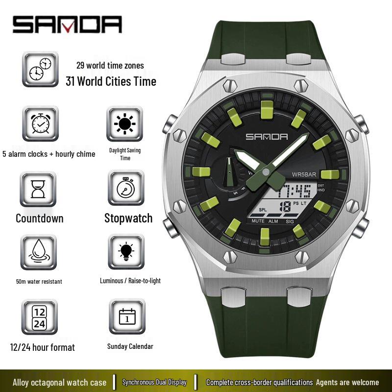 Sanda Octagonal Multifunctional Luminous Waterproof Men's Watch