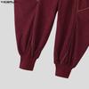 INCERUN Men Elastic Waist  Stitching Casual Long Texture Drop-crotch Pants Trousers