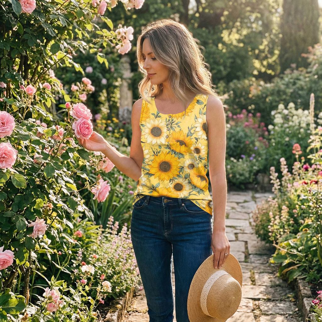 Damen Trägertops Sommer Ärmellose Tops Lockere Hemden mit Knöpfen Nackenkleid Lässige Weste Kleidung