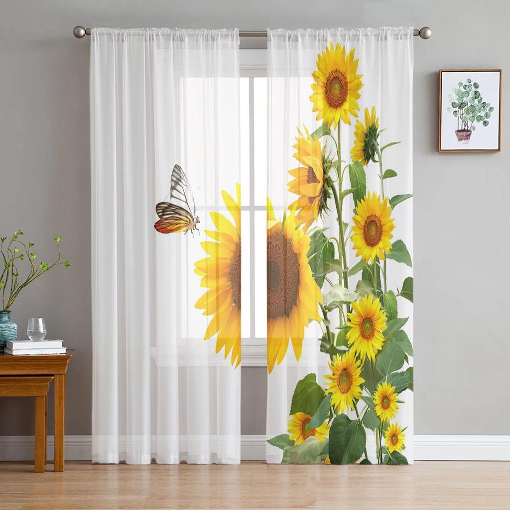 Animal Butterfly Flower Blue Rose Window Tulle Curtains For Living Room Bedroom Hotel Luxury Decoration Sheer Curtains