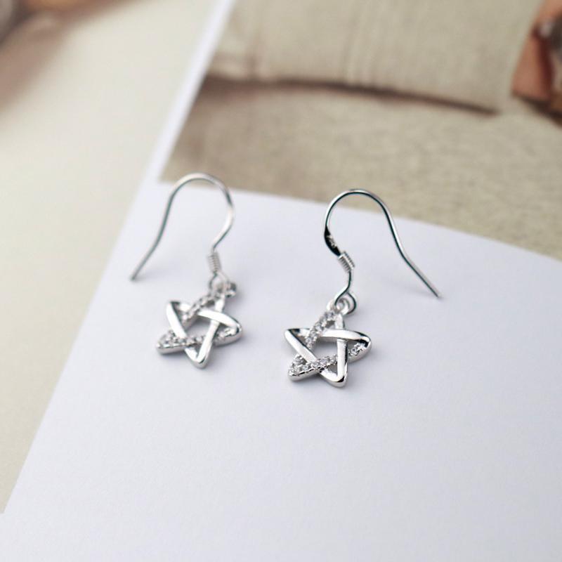 Zircon Hollow Five-angle Star Personality Tassel Temperament Earrings for Girls Minimalist Personalized Earrings Accessories