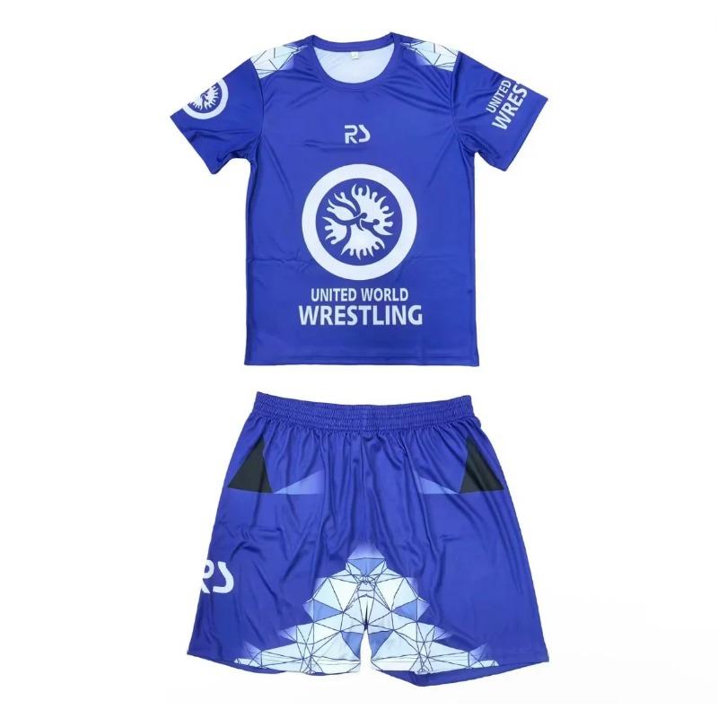 2026 Ny Herr Världsomfattande Brottningsteam Sportkläder Set Kortärmad T-shirt och Shorts för Träning Lätt Fukttransporterande