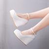 Thick-soled Wedge Single Shoes One-liner Strap White Round Toe Waterproof Platform Wedge Women's Shoes Wedge Wedding Shoes