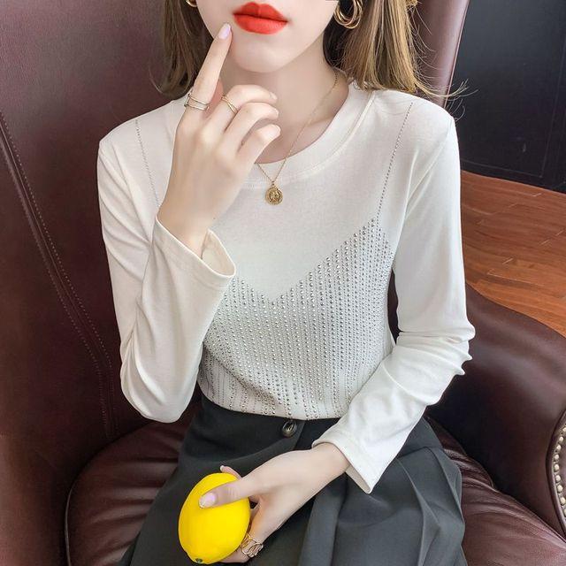 

Футболка с длинными рукавами, женская футболка Heavy Industry Hot Diamond, весна-осень, новые поддельные футболки из двух предметов, топ с круглым воротником, M-4XL 4XL белый