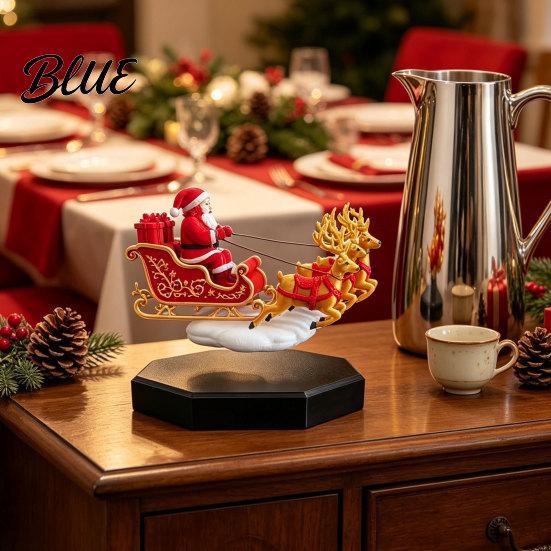 Magical Christmas Room Decor Magnetic Levitation Santa Sleigh Decor Floating Claus Tabletop Rotating Ornament for Fireplaces Ornament Display Stand,
