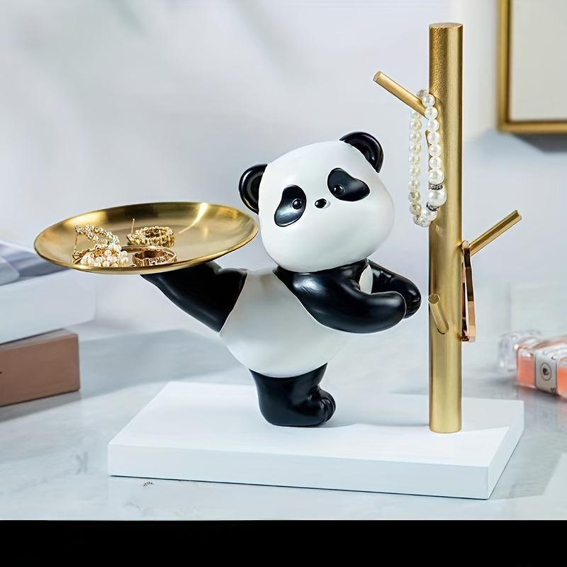 Chic Panda Shaped Resin Tray with Metal Base Perfect for Jewelry Storage Bedroom Decor