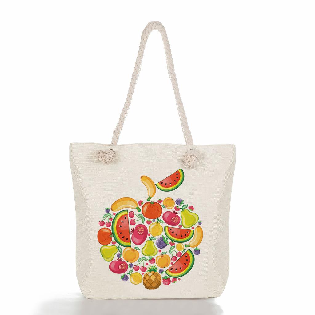 Flower tree print thick rope single-shoulder beach bag 7281 CLE