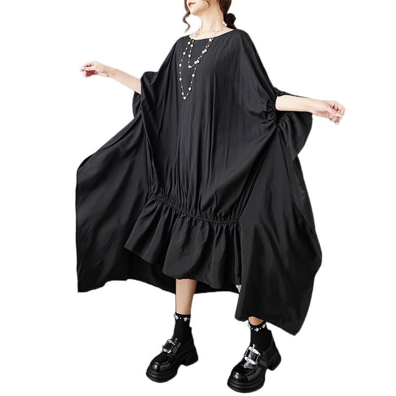 Summer Loose Fit Pleated Batwing Shirt Dress