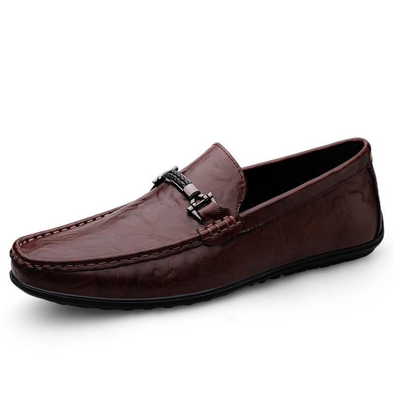 Men's Casual Cowhide Leather Loafers: Slip-On, Flat-Soled, Big Size, Spring Shoes