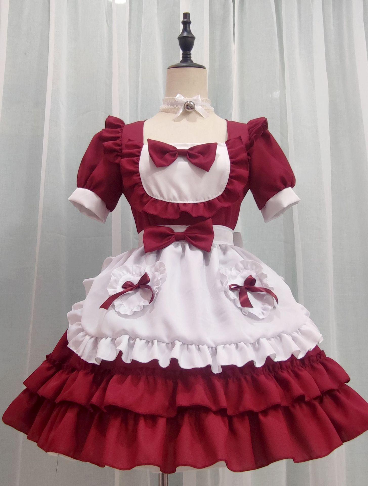 Сексуальное Кремовое Сладкое Платье Горничной, Красное Однотонное Платье XS