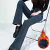 Winter Fleece Women's Flare Pants Retro Slim High Waist Elastic Thick Warm Denim Pants Fashion Korean Clothes