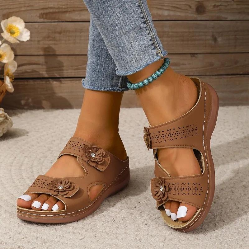 Fashion Ladies Shoes 2024 Hot Sale Open Toe Women's Slippers Summer Rome Hollow Solid Outdoor Casual Beach Wedge Slippers Zapatos Mujer