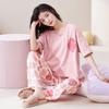 Summer Pure Cotton Pajamas Women's Pullover Sweet Casual Short-sleeved Cropped Pants Can Be Worn Outside Loungewear Student Dormitory Set